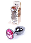 Металева анальна пробка з кристалом Boss Jewellery Dark Silver, 7 см (рожевий)
