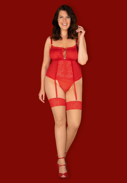 Корсет и стринги Obsessive Blossmina, 4XL/5XL (красный)