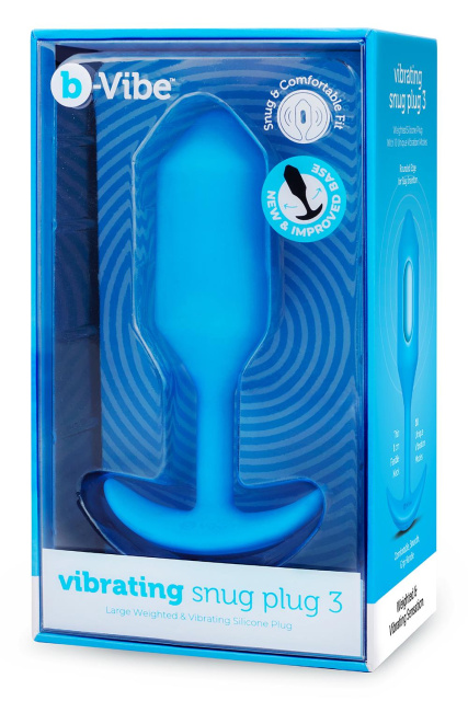 B-Vibe Vibrating Snug Plug 3 - Korek analny, Niebieski, 13.8 cm