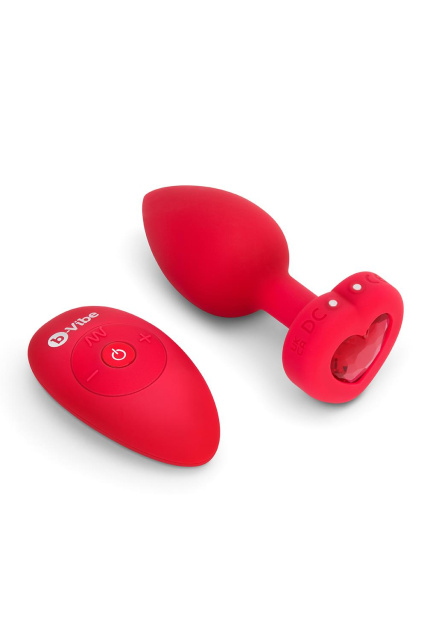 B-Vibe Vibrating Heart M/L - Korek analny, Czerwony, 10.5 cm, M/L
