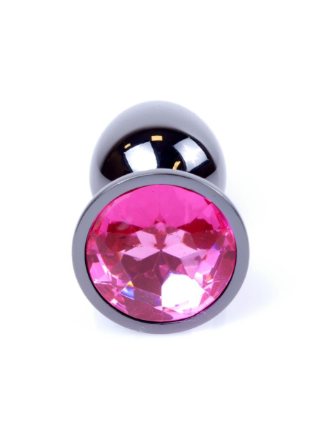 B - Series HeavyFun Jewellery Dark Silver Plug Pink - Metalowy korek analny z kryształem, Różowy, 7 cm