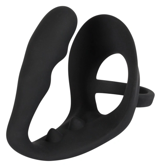 Black Velvets Ring & Plug - Stymulator prostaty, Czarny, 10.5 cm