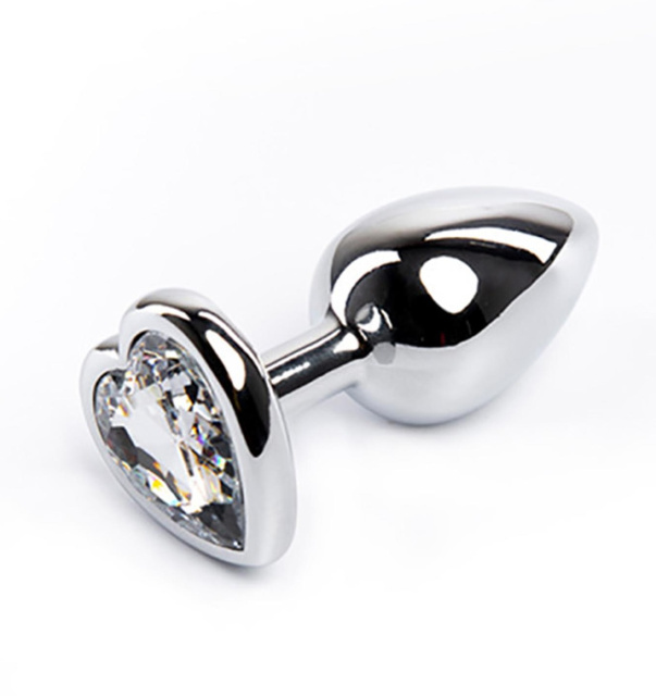 Fantasy Silver Butt Plug Heart-Shaped M - Korek analny, Biały, 8 cm, M