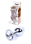 Металева анальна пробка з кристалом Boss Jewellery Silver, 7 см (прозорий)