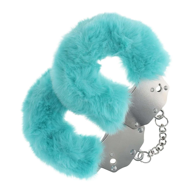 Ouch! Heavy-duty Fluffy Handcuffs - Kajdanki, Turkus, 24 cm