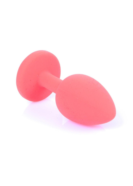 B - Series HeavyFun Plug-Jewellery Red Silicon Plug Small- Blue Diamond - Silikonowy korek analny z kryształem, Niebieski, 7 cm