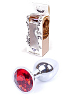 Металева анальна пробка з кристалом Boss Jewellery, 7 см (червоний)