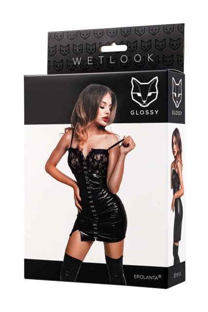 Міні-сукня Glossy Nelly wetlook, L (чорний)