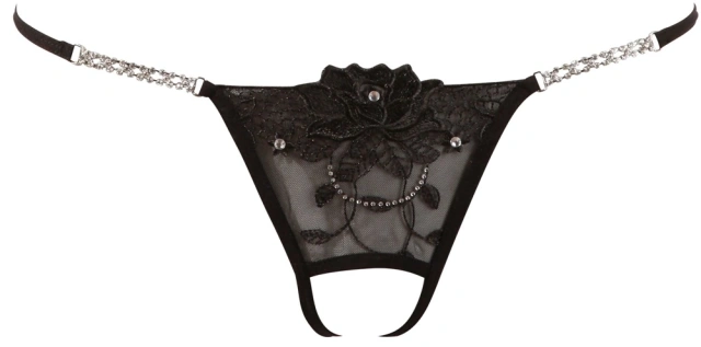 Трусики-стринги Cottelli Collection String Rhinestones, M/L (черный)