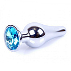Металева анальна пробка з кристалом Boss Jewellery Silver Butt Plug Light, 9,5 см (блакитний)