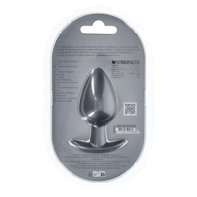 Korek analny Ouch! Smooth Anal Plug Metallic L, 8.9 cm (szary)