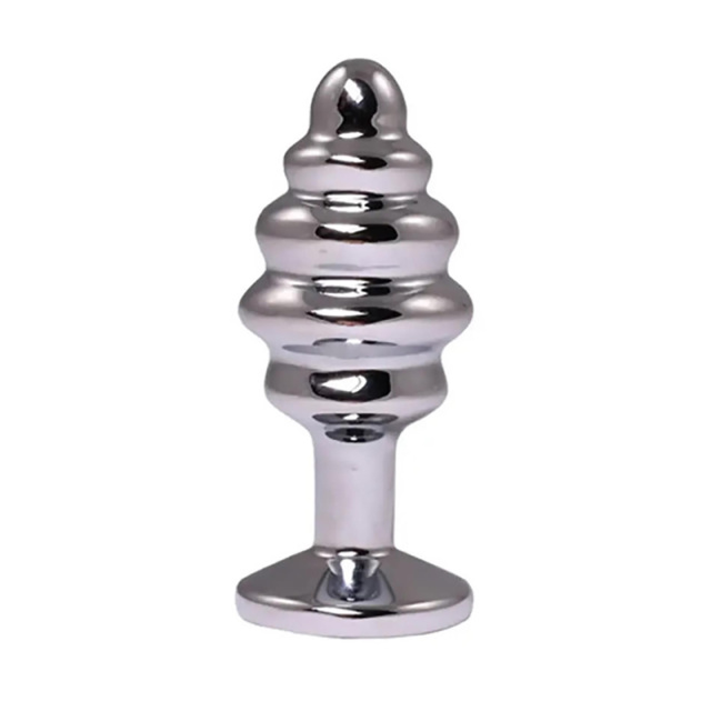 Fantasy Silver Ribbed Butt Plug S - Korek analny, Różowy, 7 cm, S