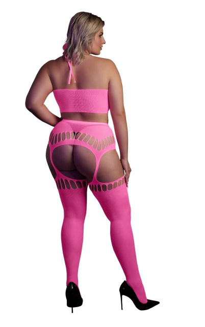 Комплект білизни Ouch! Two Piece with Crop Top and Stockings, XL/XXXXL (рожевий)