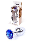 Металева анальна пробка з кристалом Boss Jewellery Silver Plug Dark, 7 см (синій)