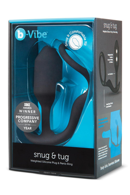 B-Vibe Snug & Tug - Korek analny z pierścieniem erekcyjnym, Czarny, 10.7 cm