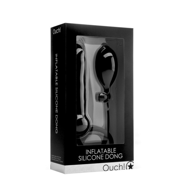 Ouch! Inflatable Silicone Dong - Korek analny, Czarny, 15.7 cm