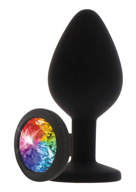 Анальна пробка з кристалом ToyJoy Rainbow Booty Jewel Medium, 8 см (чорний)