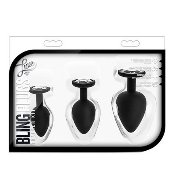 Набор анальных пробок Bling Plugs Trainer Kit, 3 шт (черный)