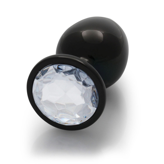Ouch! Round Gem Butt Plug S - Korek analny, Czarny, 6.9 cm, S