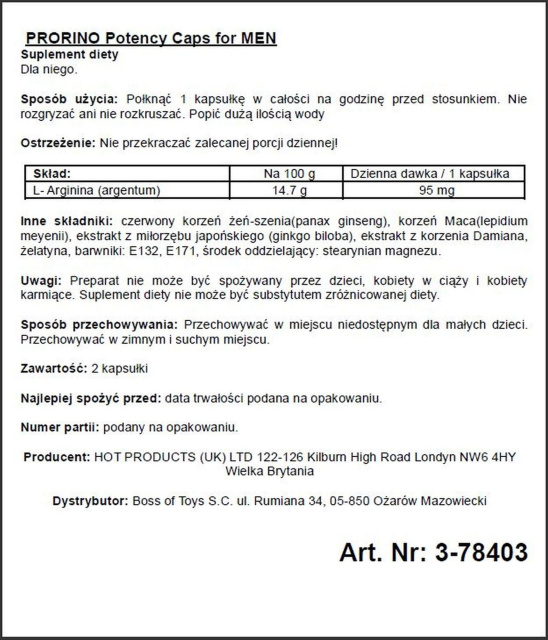 Збуджувальні таблетки для чоловіків Potency Caps for men, 2 шт