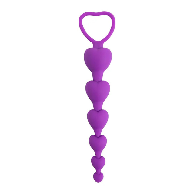 Fantasy Anal Beads Heart - Łańcuszek analny, Fioletowy, 18 cm