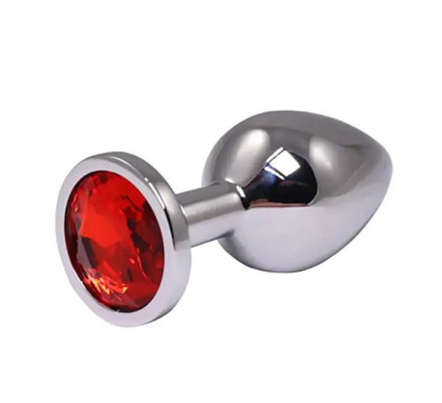 Fantasy Silver Butt Plug Diamond M - Korek analny, Czerwony, 8 cm, M