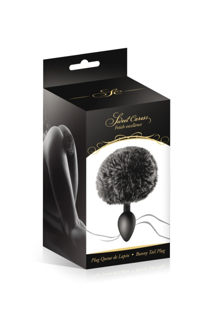 Sweet Caress Black Pompom Anal Plug - Korek analny, Czarny, 12 cm
