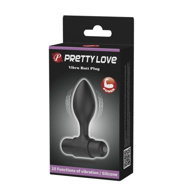 Pretty Love Vibra Butt Plug - Korek analny z wibracjami, Czarny, 8, 6 cm