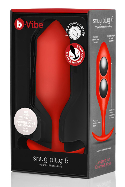 B-Vibe Snug Plug 6 - Korek analny, Czerwony, 16 cm