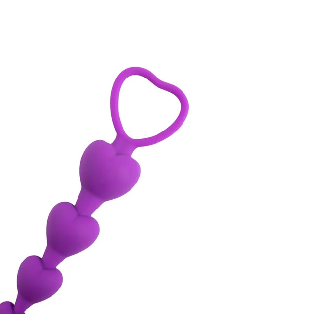 Fantasy Anal Beads Heart - Łańcuszek analny, Fioletowy, 18 cm