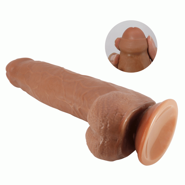 Pretty Love Sliding Skin Draco 9.2" - Dildo, Brązowy, 23.3 cm