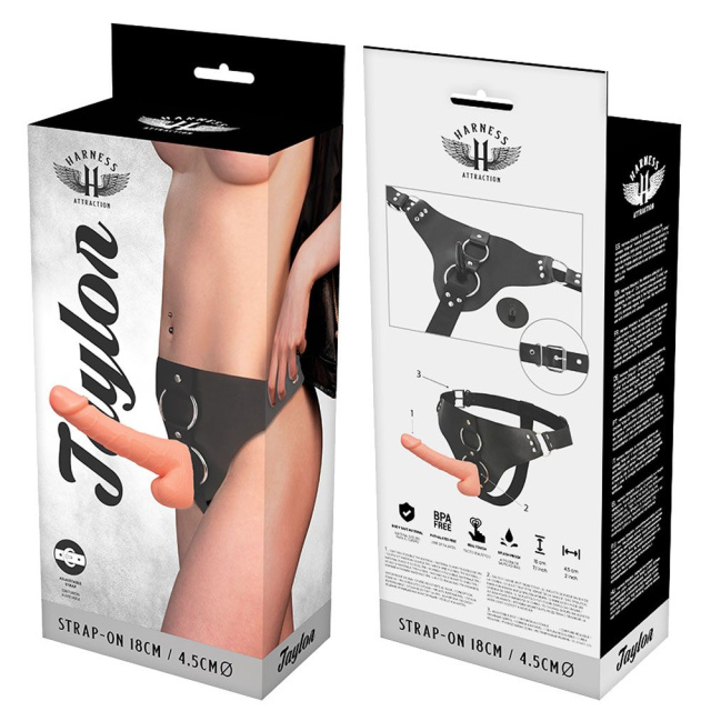 Harness Atraction Taylor Deluxe - Strapon, W kolorze cielistym, 18 cm