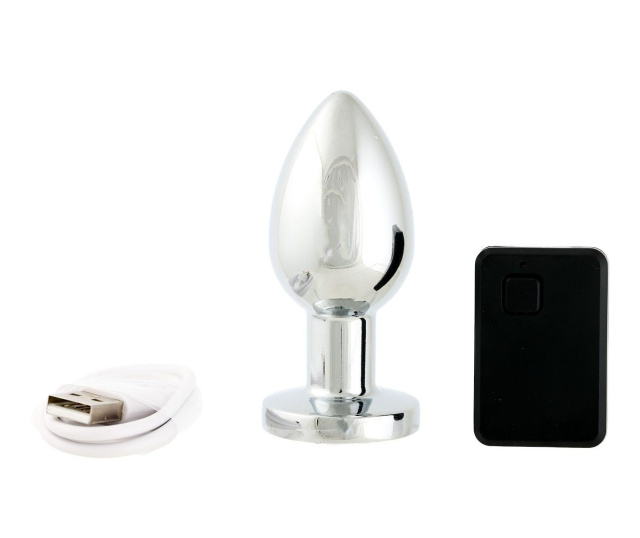 Simply Pleasure Korek Analny Wibrujący Sterowany Zdalnie Ładowany USB - Korek analny z wibracjami, Srebro, 8.4 cm