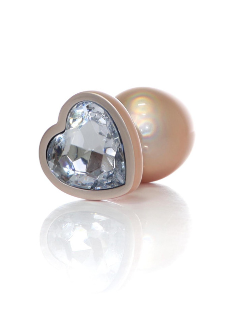 Boss Series Jewellery Pearl Gold Heart Plug - Korek analny z kryształkiem, Przezroczysty, 8 cm, M