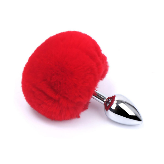 Fantasy Butt Plug bunny tail - Korek analny, Czerwony, 7 cm