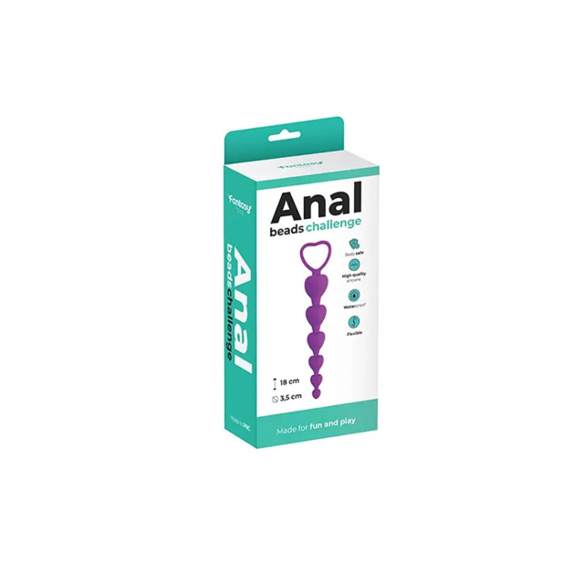 Fantasy Anal Beads Heart - Łańcuszek analny, Fioletowy, 18 cm
