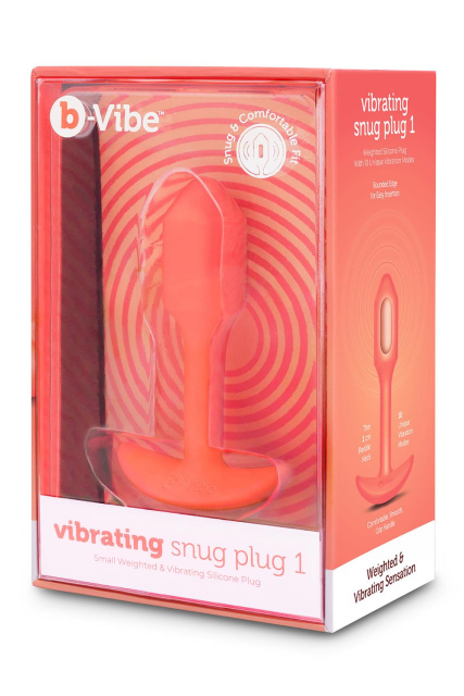 B-Vibe Vibrating Snug Plug 1 - Korek analny, Pomarańczowy, 10 cm