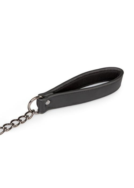 Easytoys Leather Collar With Nipple Chains - Zaciski na sutki, Czarny
