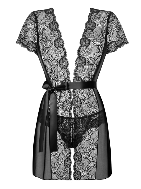 Мереживний еротичний комплект Obsessive Alluria robe, S/M (чорний)