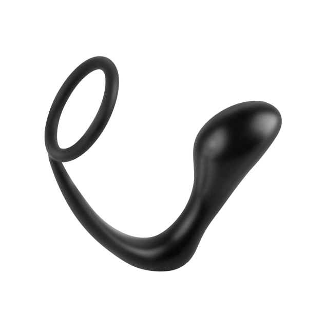 Эрекционное кольцо с анальной пробкой Pipedream Ass-Gasm Cockring Plug, 10 см (черный)