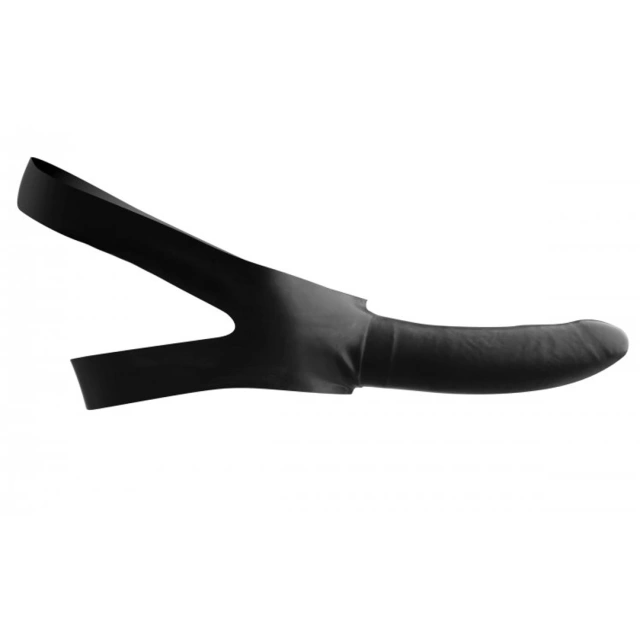Knebel z dildo Master Series Face Fuk Strap On Mouth Gag, 14 cm (czarny)