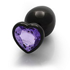 Анальна пробка Ouch! Heart Gem Butt Plug Medium, 8 см (чорний)