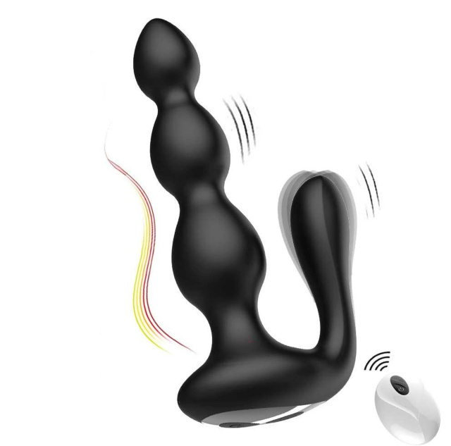 B - Series Cute Anal Beads - Korek analny, Czarny, 18 cm