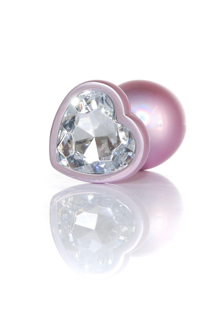 B - Series HeavyFun Jewellery Pearl Pink Heart Plug - Korek analny, Przezroczysty, 7 cm, S