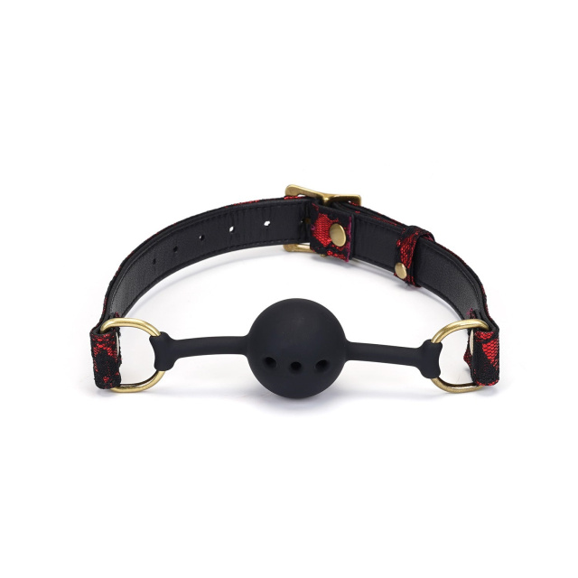 Liebe Seele Victorian Garden Breathable Silicone Ball Gag - Knebel z kulką, Czarny-Czerwony, 58 cm