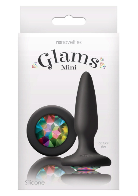 NS Novelties Glams Mini Rainbow Gem - Korek analny z kryształkiem, Czarny, 8, 5 cm