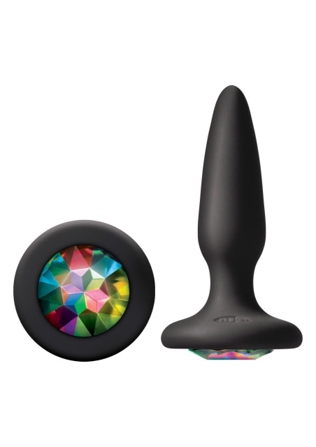 NS Novelties Glams Mini Rainbow Gem - Korek analny z kryształkiem, Czarny, 8, 5 cm