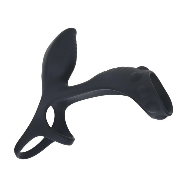 Levelz Vibrating Silicone Cock and Ball Ring with Shaft Loop - Wibrujący pierścień erekcyjny, Czarny, 14 cm