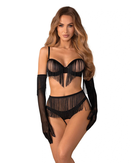 Комплект білизни Obsessive Rossay otwarty, 2XL/3XL (чорний)
