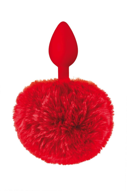 Sweet Caress Red Pompom Anal Plug - Korek analny, Czerwony, 12 cm